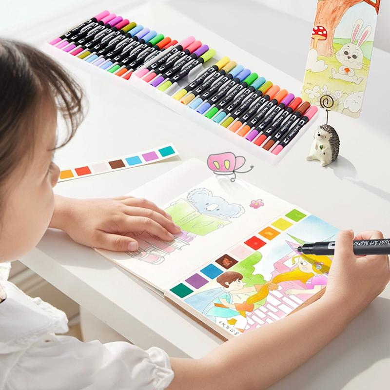 24 Color Aesthetic Dual Tip Markers, Brush & Fine Pen Set for Bullet Journaling, Calligraphy & Planner