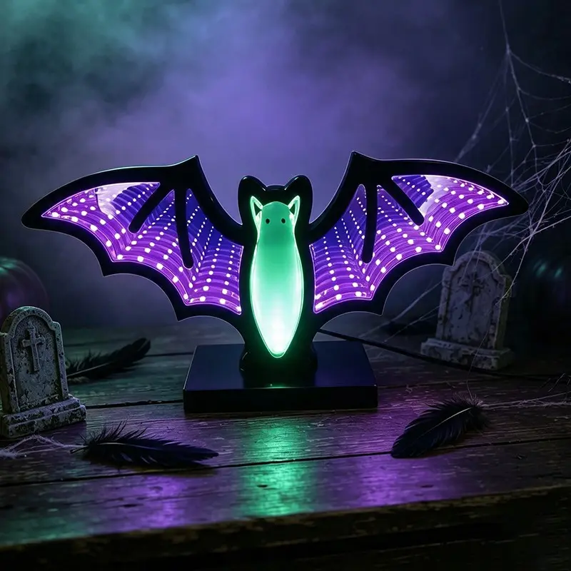 1pc Bat LED Abyss Mirror Tunnel Light Night Light, Bat Decorative Lamp Ornament, Purple And Blue Glowing Acrylic Lamp • Perfect for Halloween, Bedroom Ambiance, And As Gifts for Birthdays, Festivals, And Special Occasions