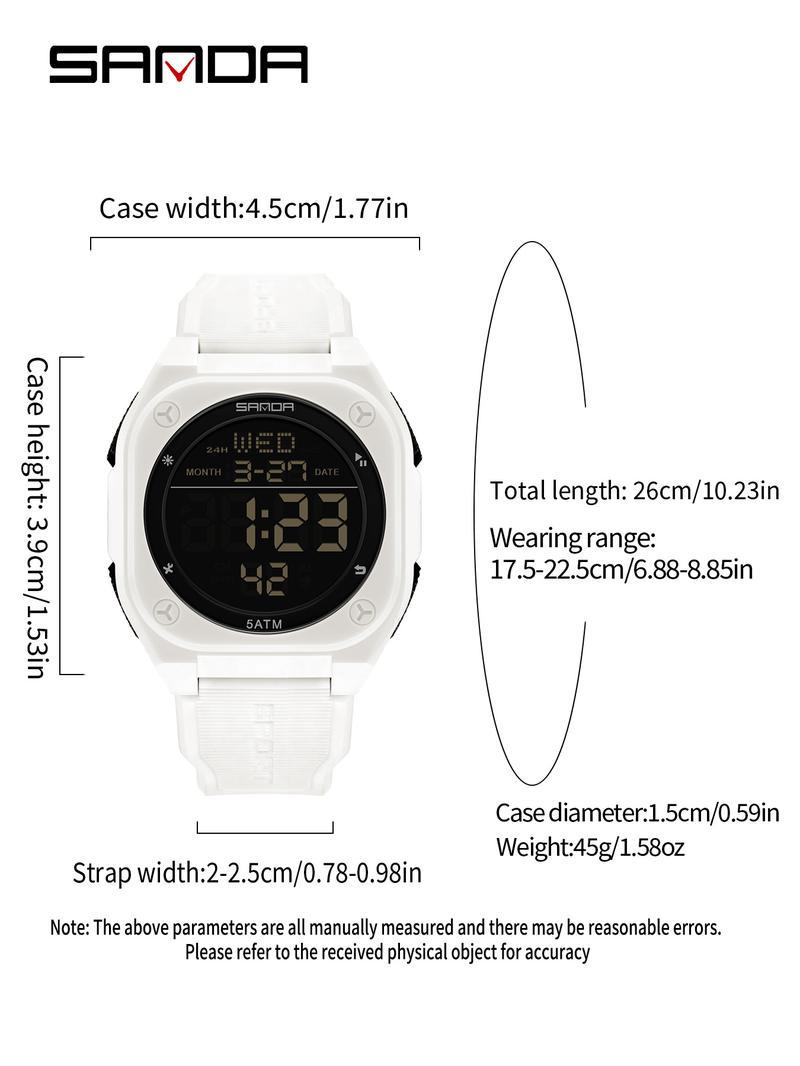 SANDA Men's Sports Watch Fashion and Leisure Men's LED Single Display Night Light Waterproof Multi functional Timing Electronic Watch Best Gift+BOX Waterproof Multifunctional Watch