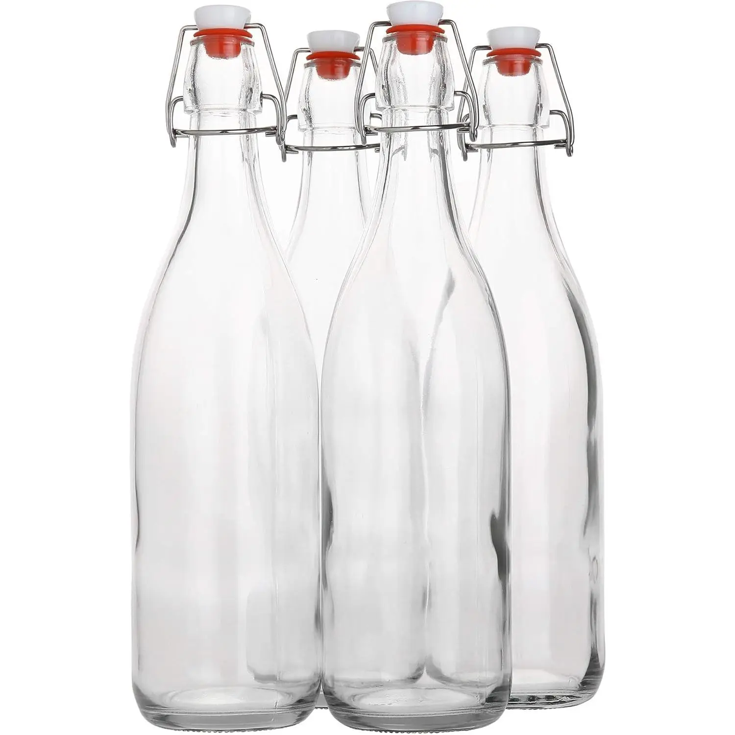 Flip Top 1 Liter/33 fl.oz Glass Bottle (Pack of 4) - Swing Brewing Bottle with Stopper Airtight Leak Proof Clear Cap for Beverages Oil Vinegar Kombucha Water Soda Kefir
