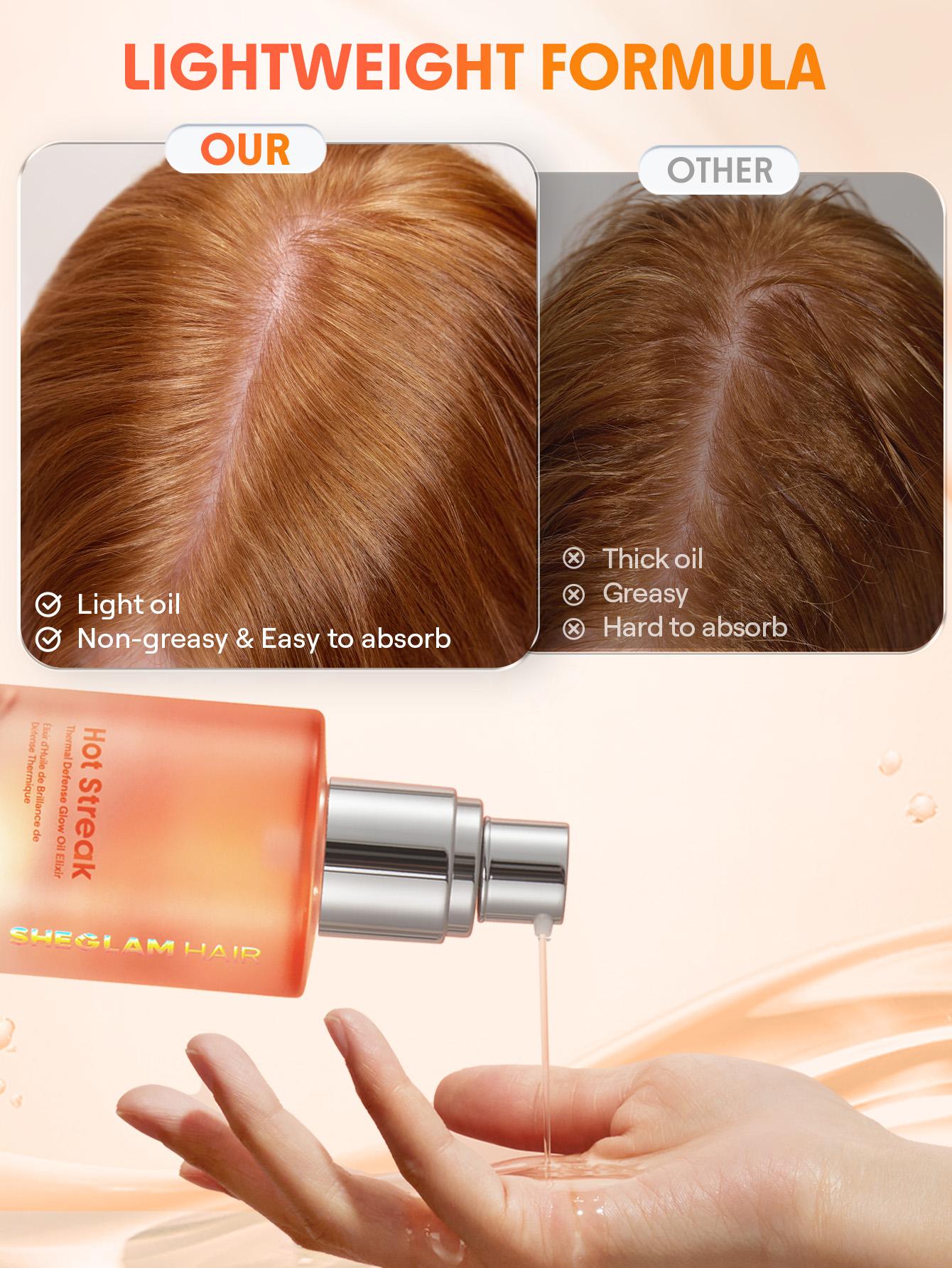 SHEGLAM HAIR Hot Streak Thermal Defense Glow Oil Elixir - 100ml Lightweight Frizz Control Nourishing Shine Drops-Effortlessbeauty-Productosdecabello