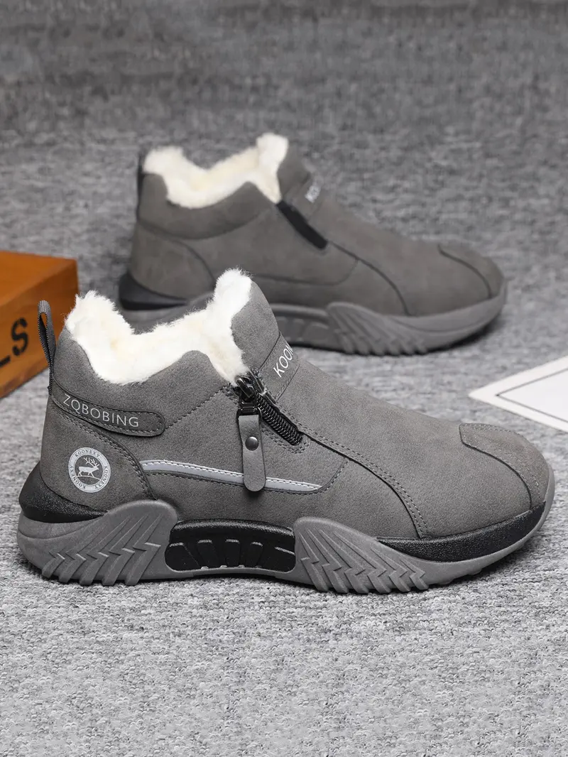 Unisex Winter Snow Casual Ankle Boots, Suede-Look Upper, Side Zip, Fleece-Lined Warm, Thick PVC Sole Unisex Winter Snow Casual Ankle Boots, Suede-Look Upper, Side Zip, Fleece-Lined Warm, Thick PVC Sole