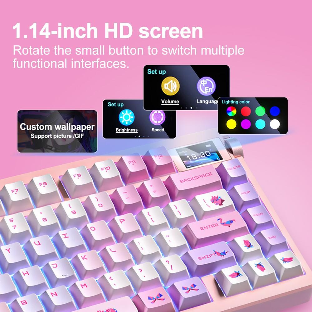 Aula Nova 75 Gaming Mechanical Keyboard, Triple Mode 80 Keys, Hot Swappable, HD Smart Screen with Knob, RGB Lighting, Compatible Windows/MAC/iOS, USB-C/ BT/ 2.4GHz, Lighted Mechanical Keyboard, Gaming PC Accessories