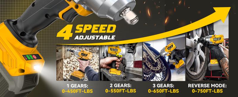 750Ft-lbs (1000N.m) Impact Wrench 1/2 inch Compatible with Dewalt 20V Battery (Battery NOT Included!), High Torque Brushless Impact Gun with 4-Mode Speed