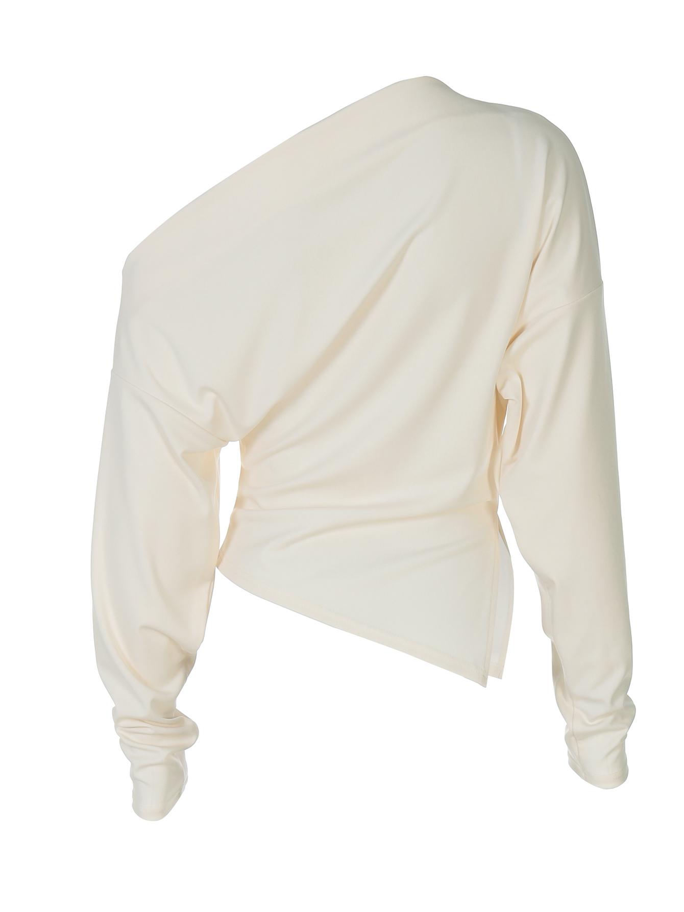 Women's Solid Color One Shoulder Split Hem Long Sleeve T-shirt Top, Sexy Irregular Strapless Plain Fitted Crop Top, Party Club Date Holiday Blouse Shirts, Ladies Spring Fall Winter Daily Casual Tops Clothes Wear