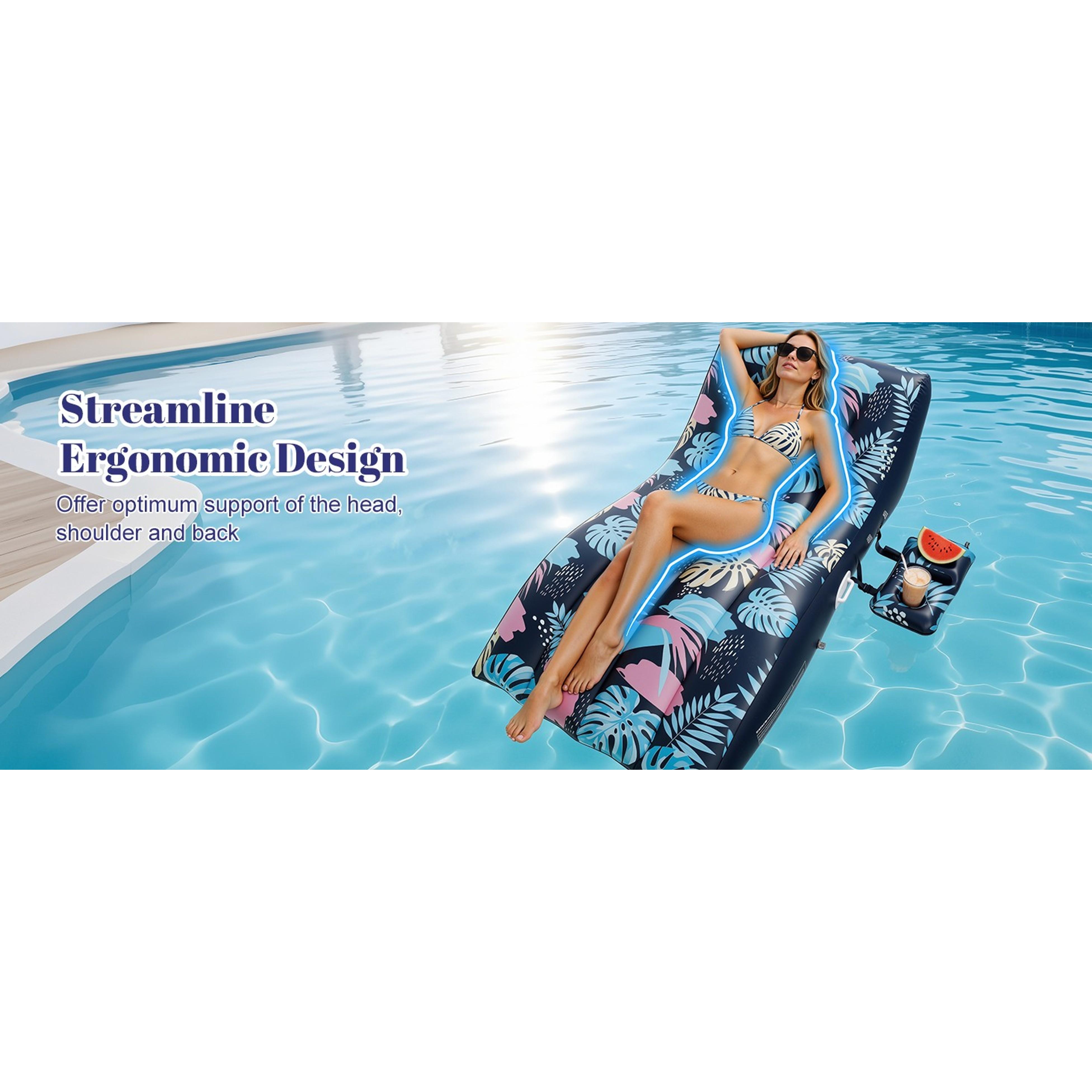 Large-Size Inflatable Floating Chair with UPF50+ Adjustable Canopy, Ergonomic Design, Cup Holder, Ideal for Swimming Pool, Beach
