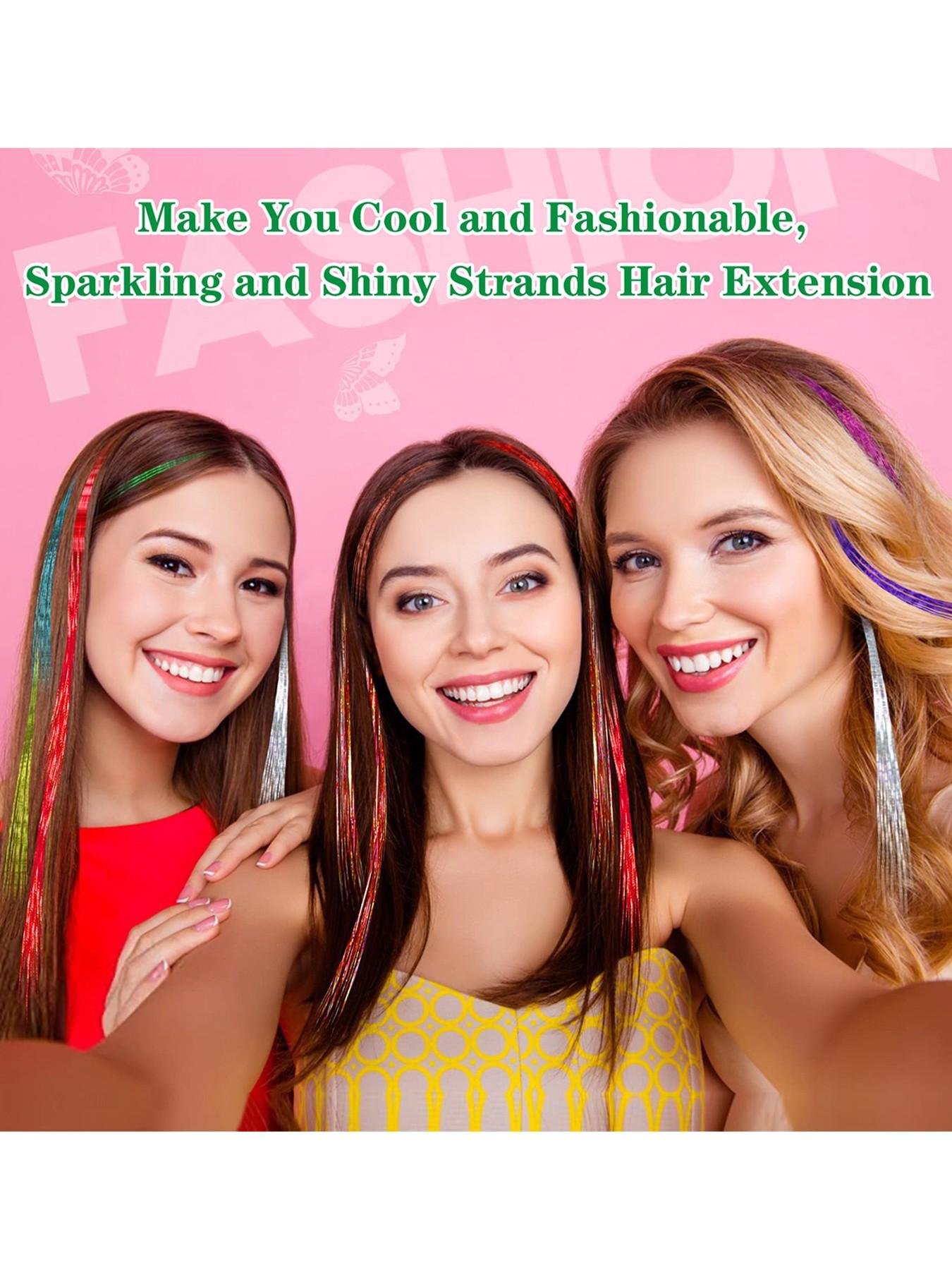 5pcs 24-Inch Royal Blue Flashy Clip-In Synthetic Hair Extensions, Bright Laser Fiber Design, Rainbow Color, Easy Wear, Perfect for Parties and Music Festivals