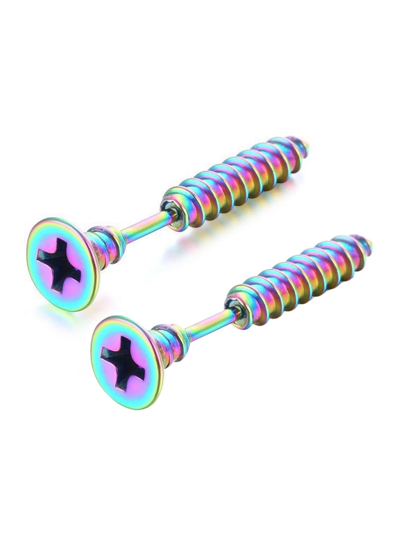 Unisex Stainless Steel Screw Ear Studs & Safety Pin Earrings, Punk Hip-Hop Design, Hypoallergenic, Cool Grunge Style, Piercing Jewelry