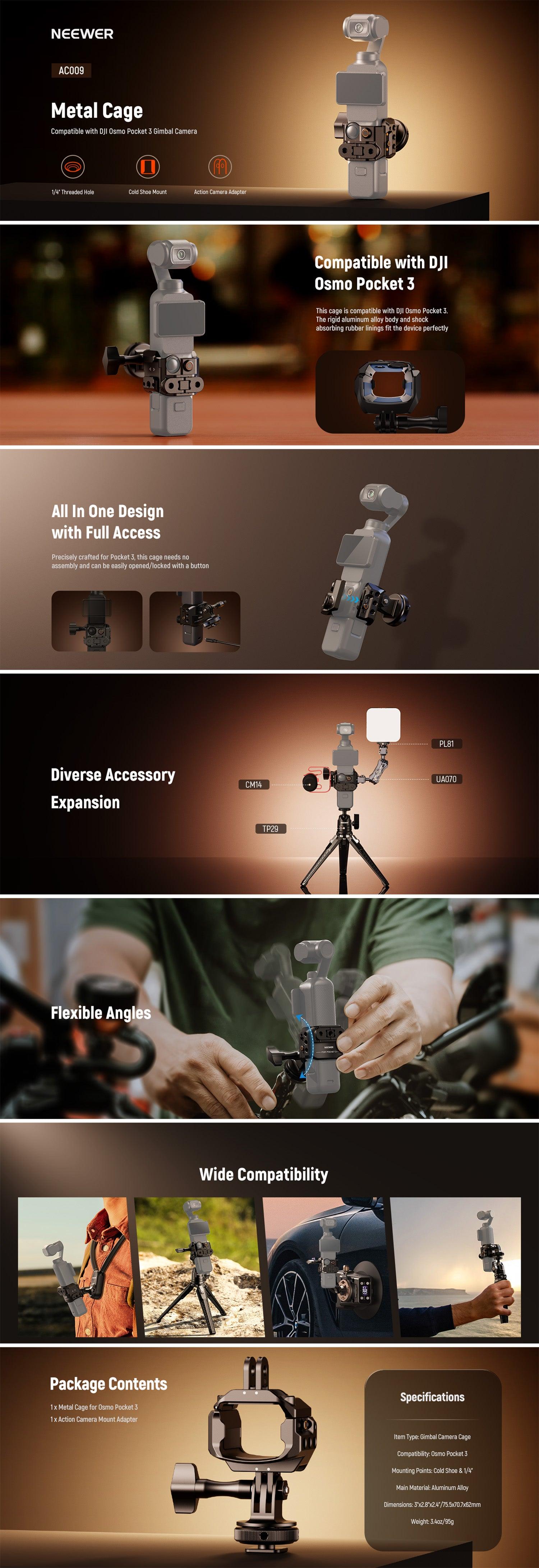 NEEWER AC009 Action Camera Metal Cage For DJI Osmo Pocket 3