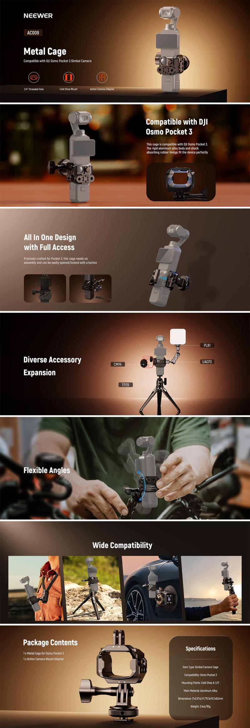 NEEWER AC009 Action Camera Metal Cage For DJI Osmo Pocket 3 NEEWER AC009 Action Camera Metal Cage For DJI Osmo Pocket 3