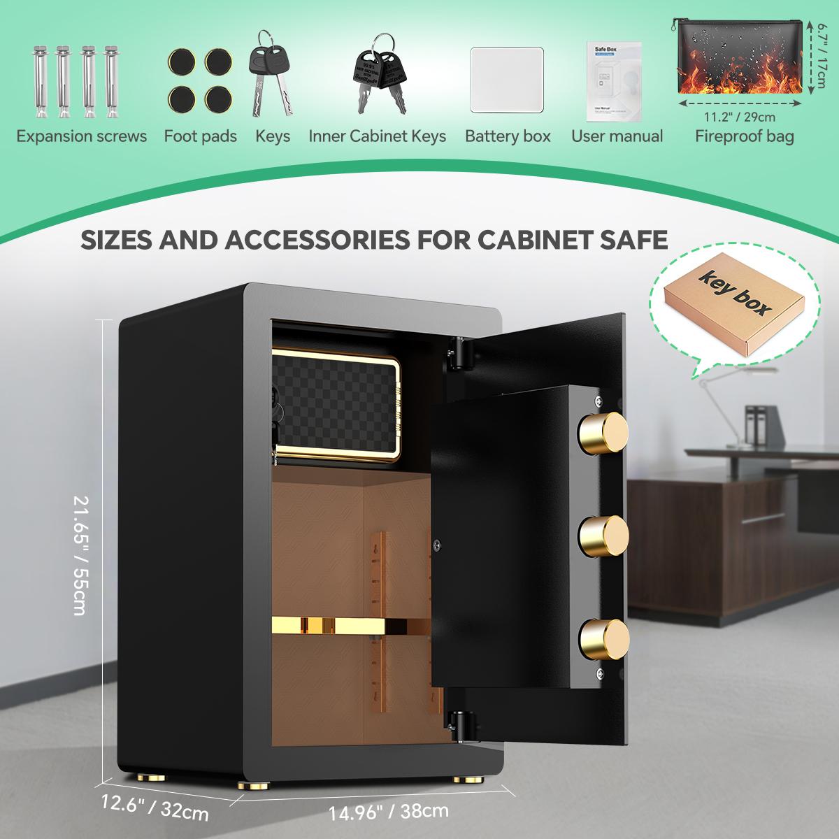 ACTIGER Large Safe Box, Digital Keypad Home Security Safe With Smart Alarm System & Interior Safe Lock Box, for Valuables Spy Gadgets Inner Safe Box with Fireproof Waterproof Bag, New Home Renovation Essentials,Adjustable Shelf