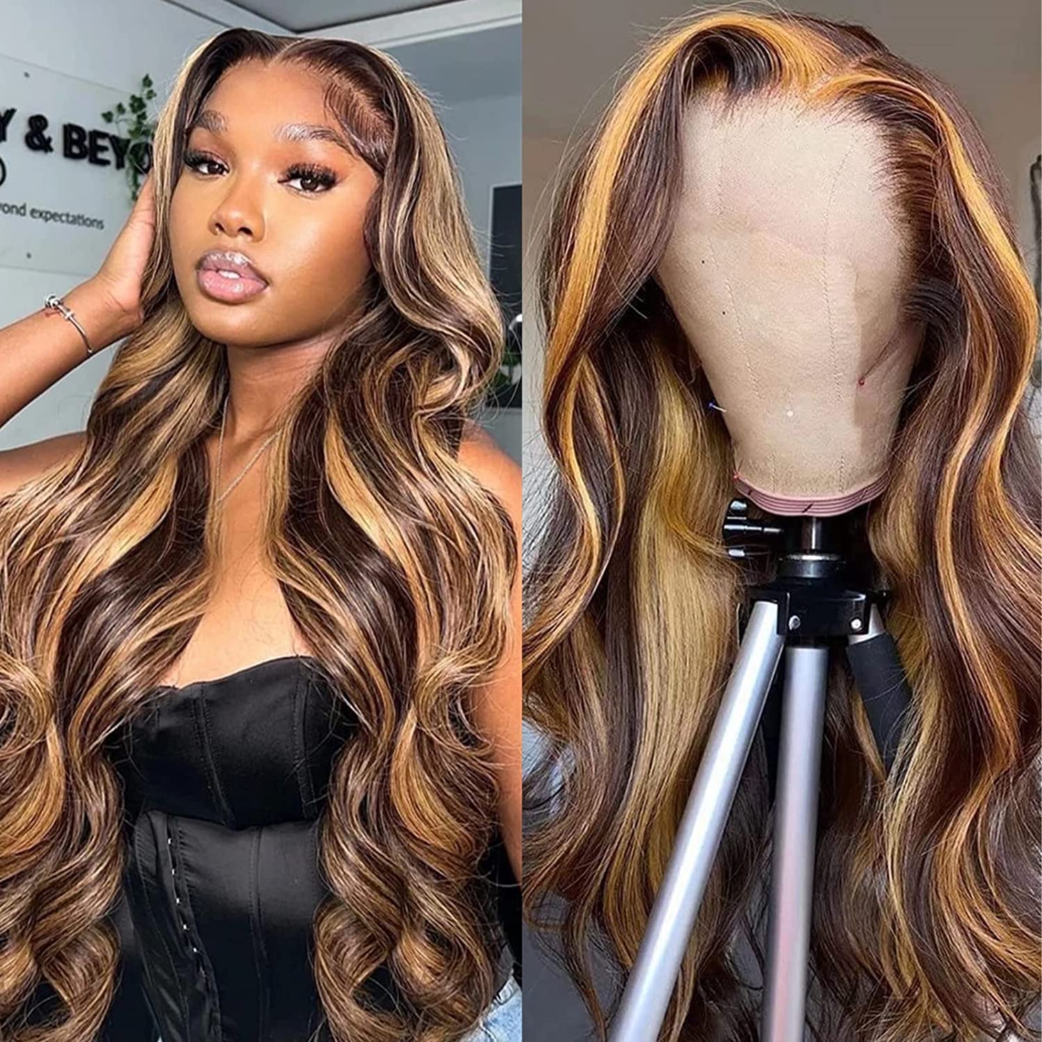 Highlight 4/27 Deep Wave Lace Front Wigs Human Hair 13X6 Ombre 180% Density Body Wave Lace Front Wigs Straight Lace Front Wigs