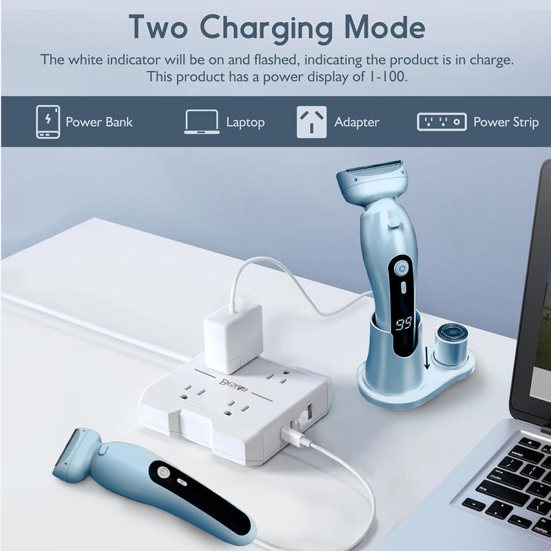 2 in 1 Electric Shaver, 1 Box Rechargeable Electric Cordless Razor for Women's Bikini Leg and Armpit Common Hair, Detachable Head, Wet and Dry Use
