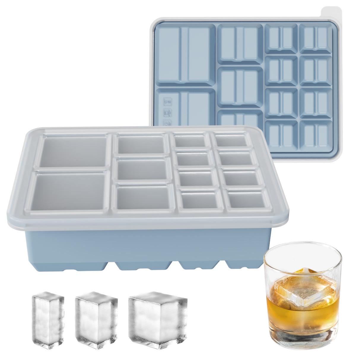 13-Compartment Ice Cube Tray with Lid, Silicone Mold, Reusable Freezer Box, Easy Release, DIY Whiskey Drink Ice Cubes