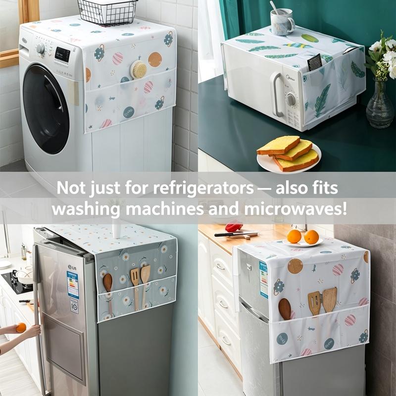 Daisy Print Refrigerator Dustproof Cover with Storage Pockets Multi Functional Waterproof Fridge Top Protector Household Kitchen Appliance Dust Proof Cover 1 Pack