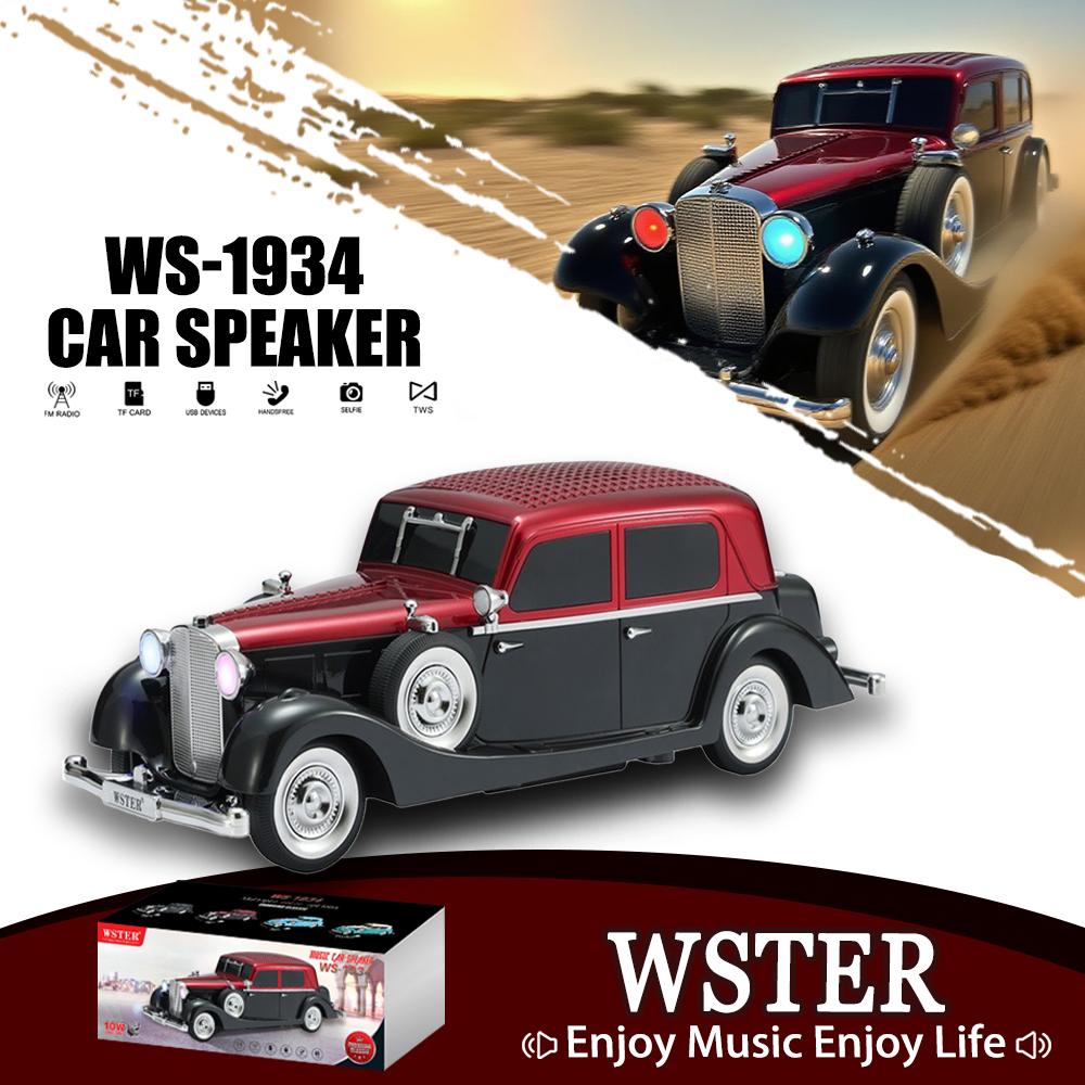 WSTER WS-1934 Retro Classic Car Model Bluetooth Speaker with USB TF Card AUX FM Radio TWS Pairing Suitable for Indoor and Outdoor Party Birthday Gift Stereo Multifunctional Desktop Decoration