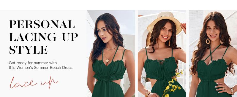 Wenrine Women's Summer Beach Mini Dress Adjustable Spaghetti Straps Sleeveless Backless Tiered Boho Sexy Dresses