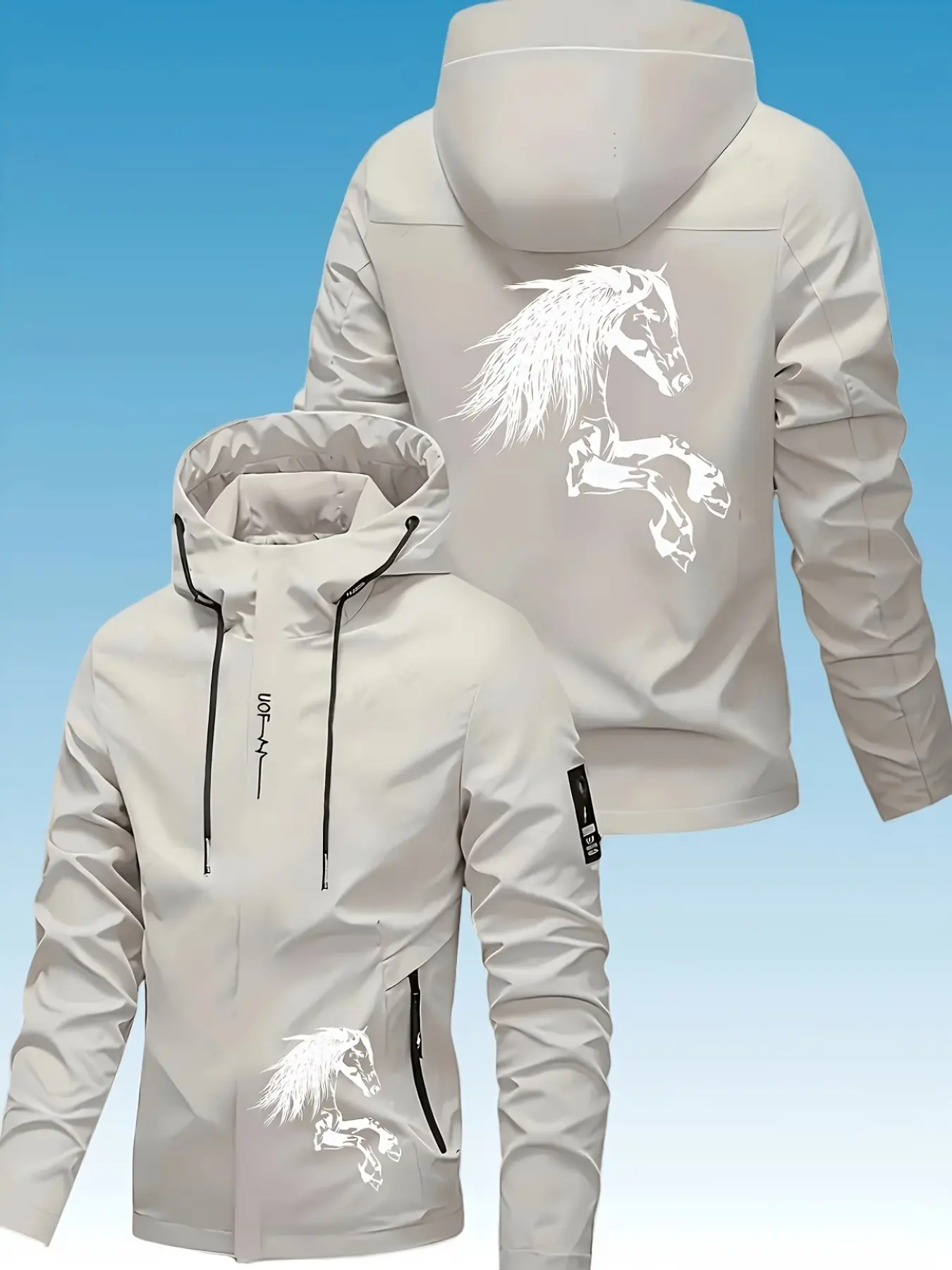Unisex Windproof Durable Hardshell Jacket, Professional Workwear Zip Front, Adjustable Drawstring Hood, Multiple Pockets, Polyester Fabric