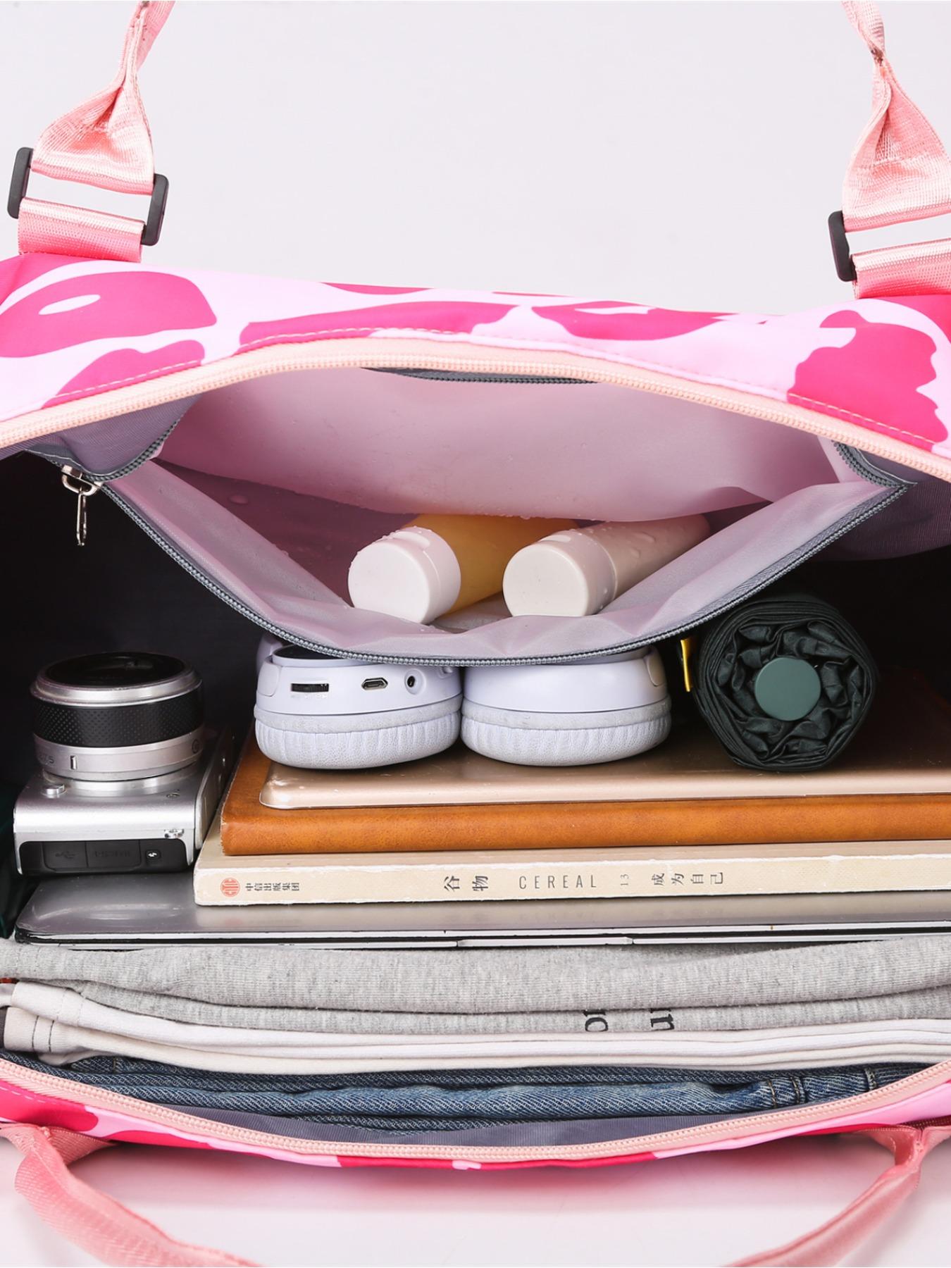 Sweet Pink Leopard Print Travel Duffle Bag for Women Large Capacity Expandable Short Trip Luggage Waterproof Hospital Bag, Gym Bag, Back-to-School Bag