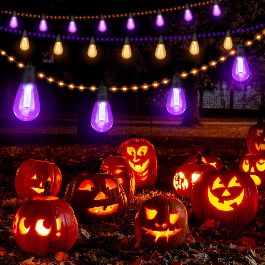 Smart Outdoor Patio Lights - 46ft Smart S14 Independence Day String Lights, Waterproof Shatterproof Bluetooth APP Remote Control Dimmable for Balcony, Backyard, Party, Holiday (RGB & Warm White)