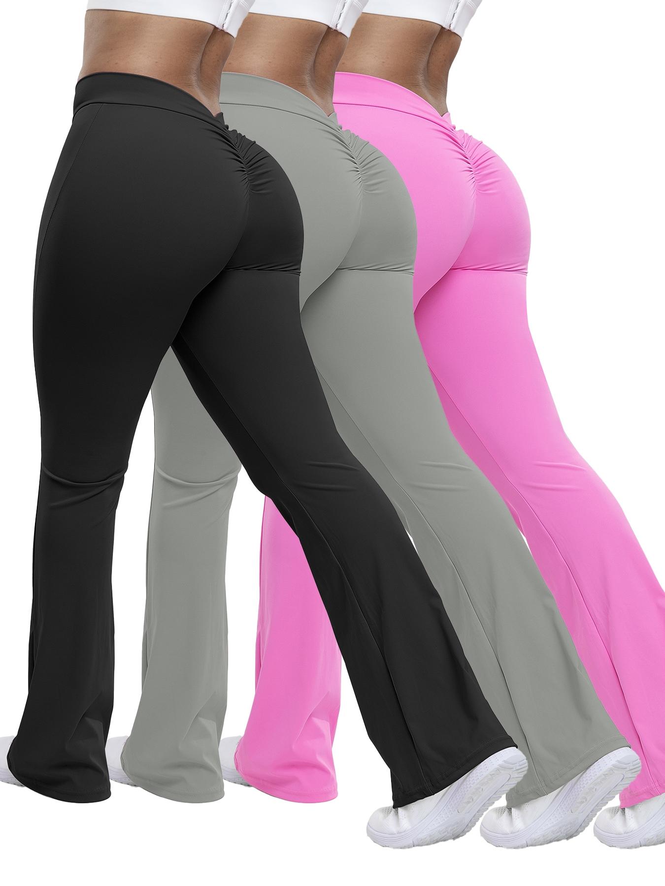 New Women's Fall Ruched Sports Flare Pants Set, High Elasticity Yoga Leggings, Slim-Fit Woven Fabric, All Seasons Wear