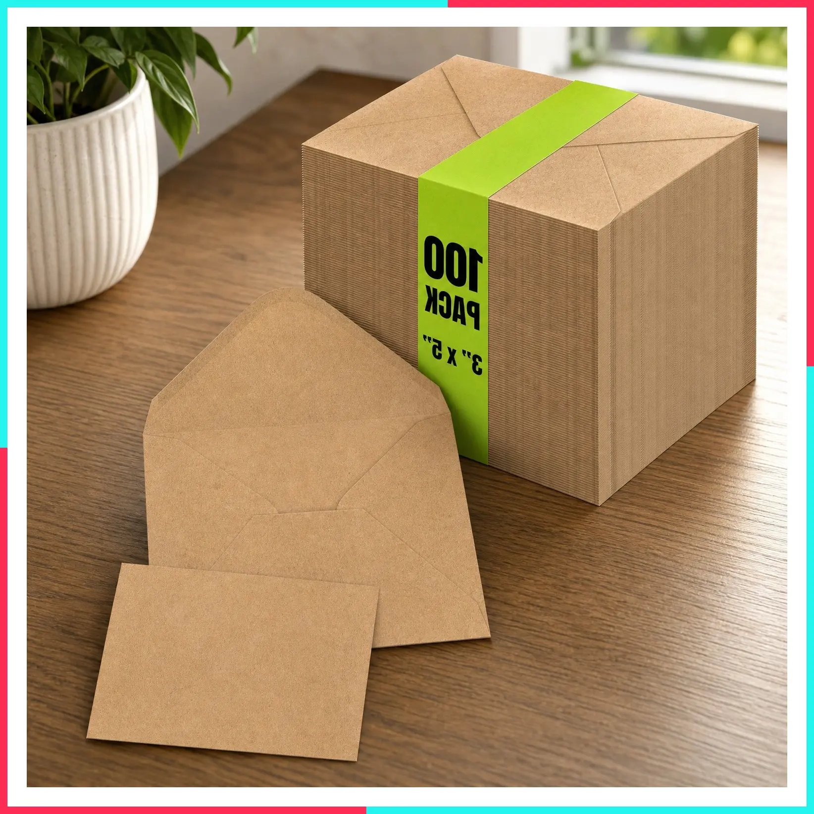 Kraft Invitation Envelopes, 100-Pack, A1 Size (3.625" x 5.12"), Strong 35 lb. Paper, Fits 3.5" x 5" Invitation Cards, RSVP Cards, Photos, Gift Cards (Contoured Gummed Flap)