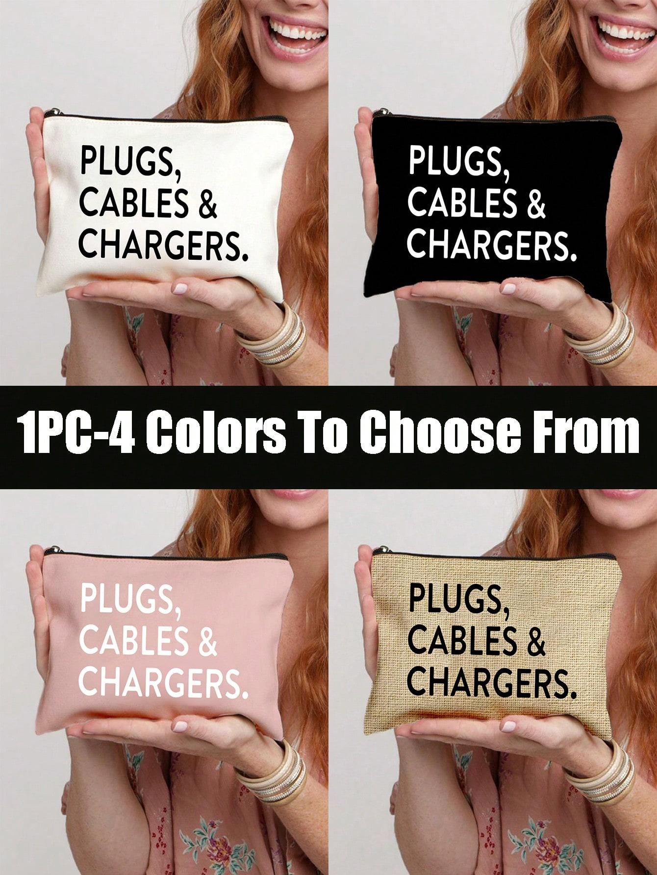 Canvas Charger and Data Cable Organizer Bag, Makeup Bag, Non-Waterproof, Formaldehyde-Free, Fun Multi-Functional USB Storage Pack