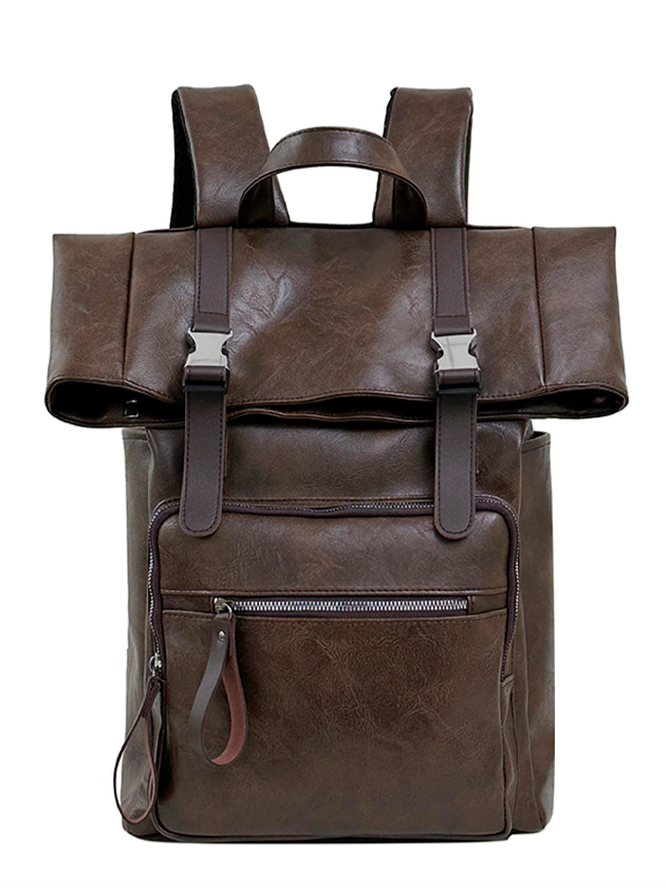 Vintage Patchwork Backpack, Soft Leather Commuter Laptop Bag, Men's Business Travel Backpack, Unisex Casual Bookbag, Durable Material