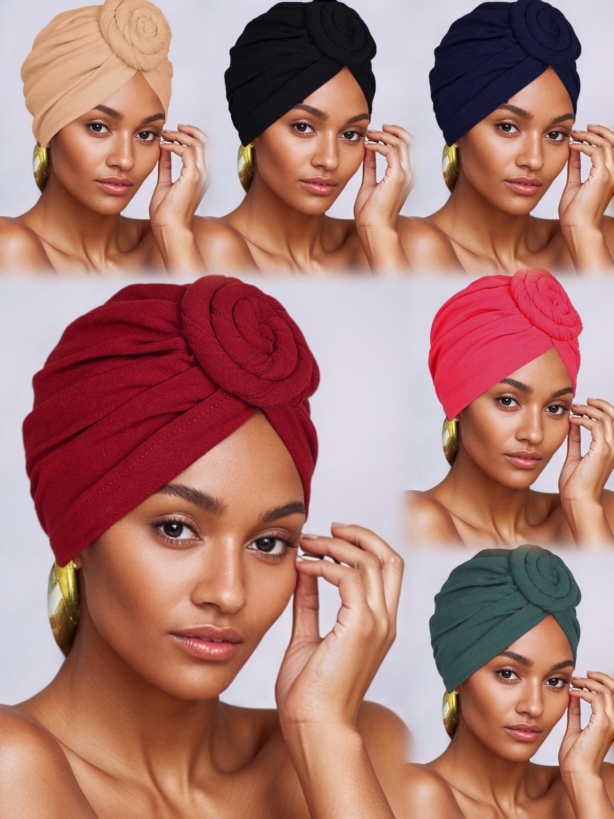 Women's Ethnic Headscarf Hat, Floral Twist Design Indian Turban Cap, Casual Fitted Style for All Seasons, Perfect for Parties & Daily Use