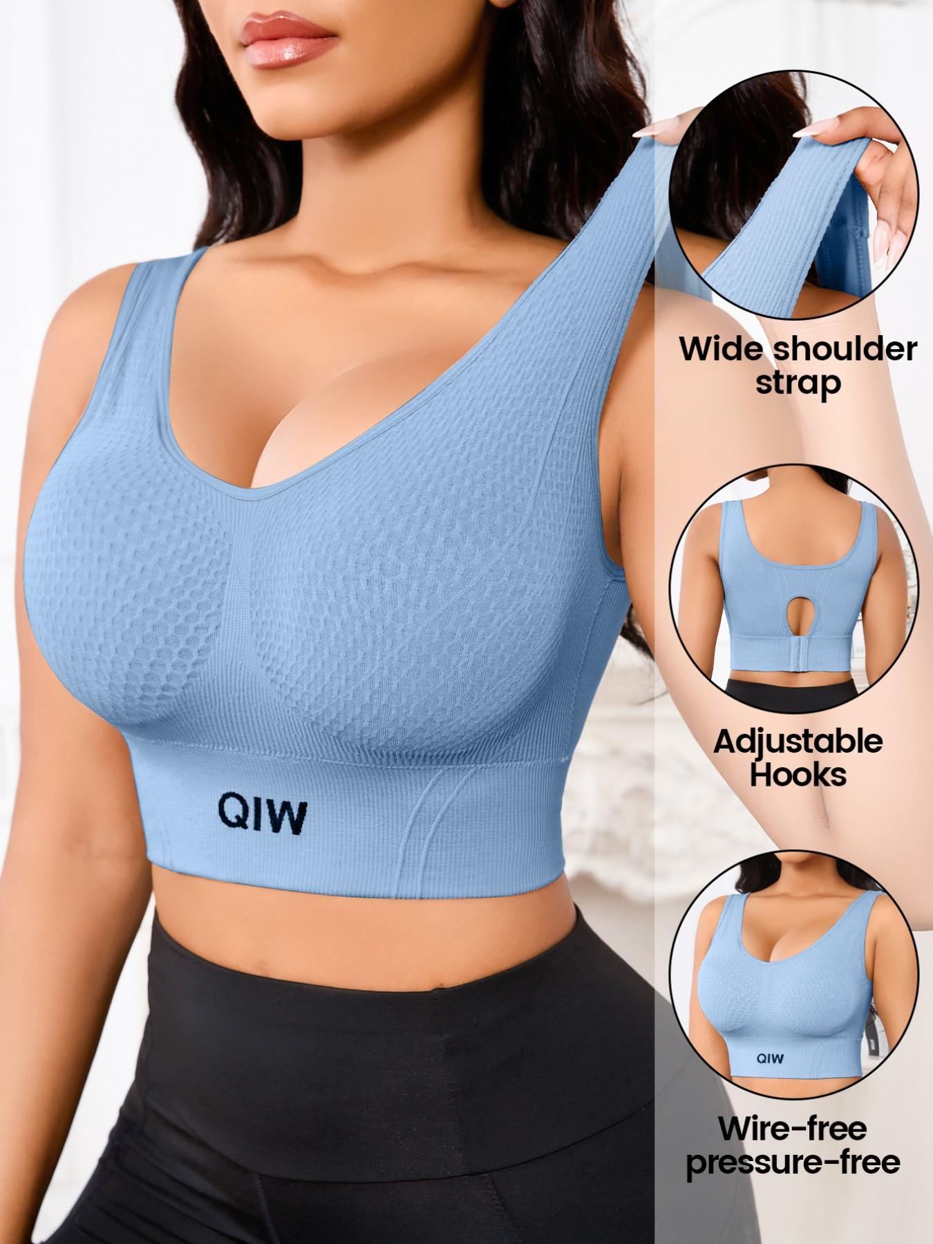 Women's Waffle Texture Sports Bra, Soft Comfortable No Underwire, Medium Support, Wide Shoulder Straps, Backless Design, All Seasons, Wireless Sports Bras