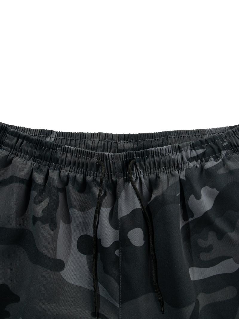 Two-Piece Set Men's Camo Print Crop Tee & Shorts, Regular Fit Casual Short Sleeve T-shirt & Camo Print Shorts, Men's Summer Outfits