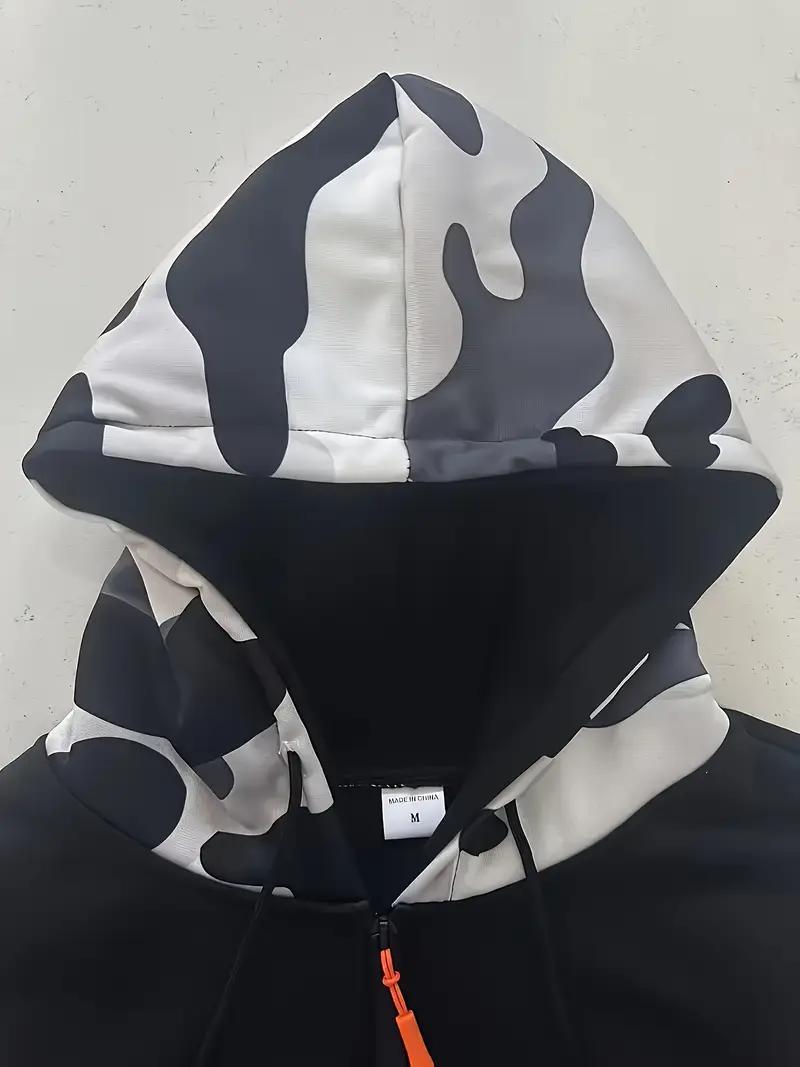 Men's Colorblock Hooded Camo Sweatshirt Vintage Camo Hoodie Zip Up Pullover for Daily Outdoor Wear Spring Autumn Casual Long Sleeve Polyester