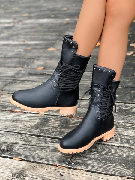 Women's Fashionable Solid Color Lace Up Front Ankle Boots, Casual Comfortable Round Toe Boots for Daily Wear, Trendy All-match Boots for Women & Girls, Walking Shoes