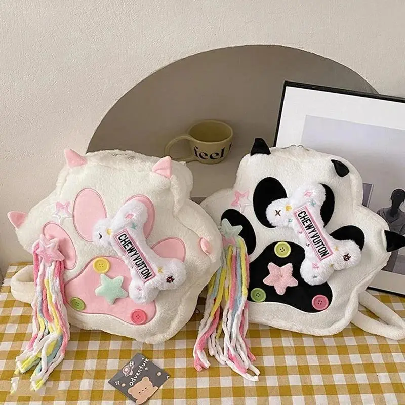 Cute Cat Paw Plush Backpack with Adjustable Straps Kawaii Bag Soft Furry Purse Cartoon Backpack Women Girls christmas gifts