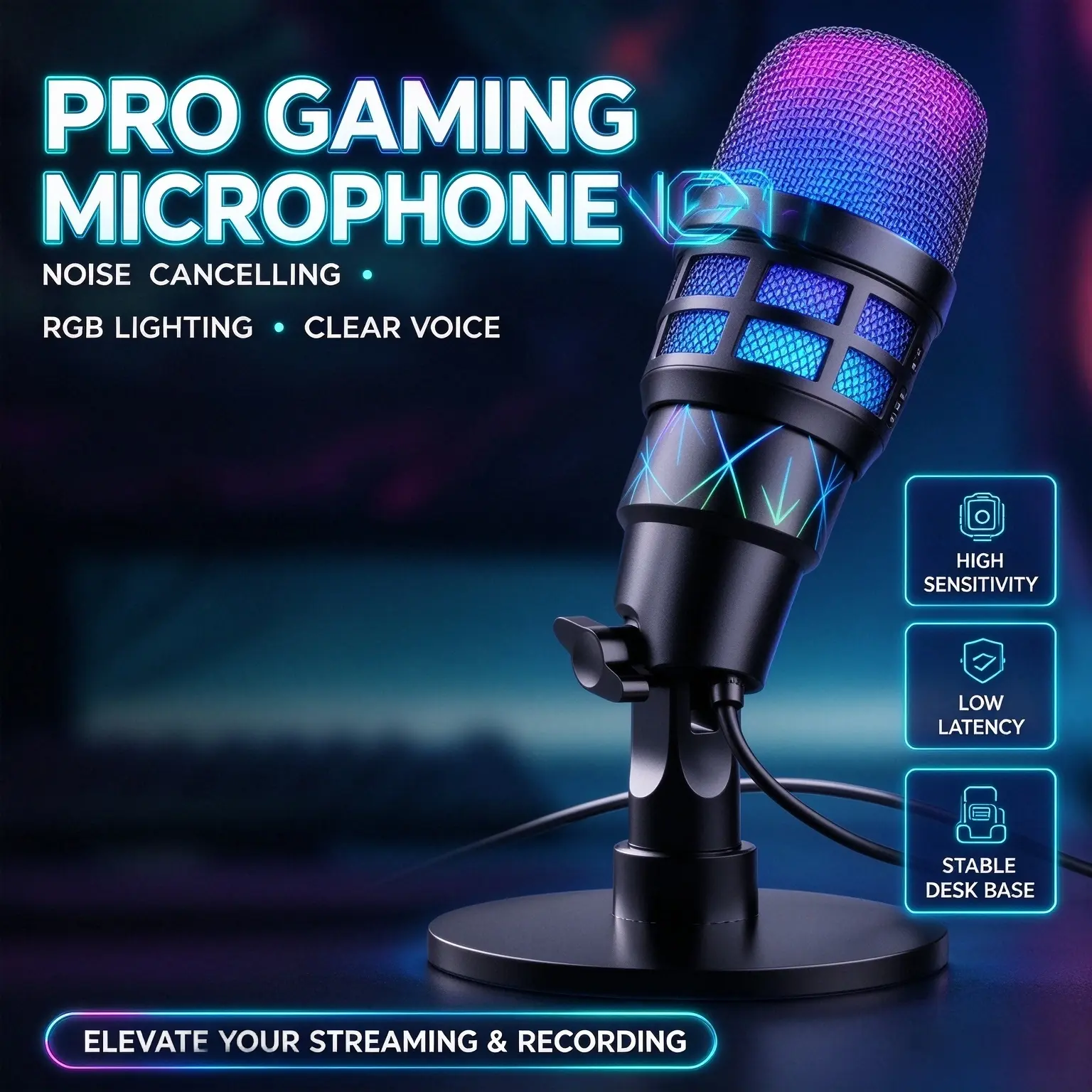 1pcs USB Condenser Gaming Microphone with RGB Light, Heartbeat Directional Pickup, Plug-And-Play, Desktop Mic for Live Streaming, Podcasts, PC Games, Condenser Recording Mic