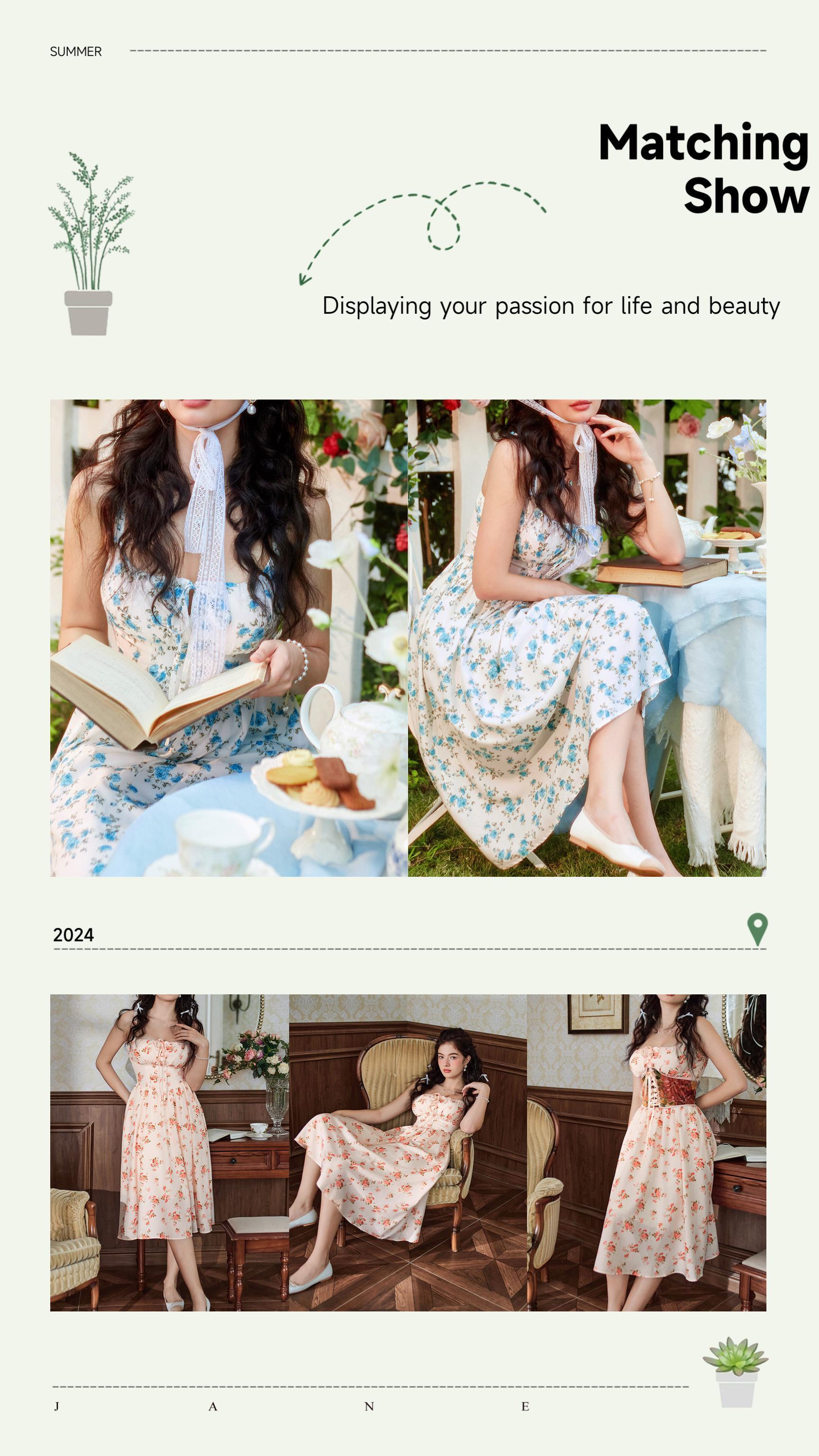 【Grace Karin】 Women's Floral Midi Dress Corset Sundresses 2026 Summer Spring Vacation Milkmaid Dresses SpringStatements