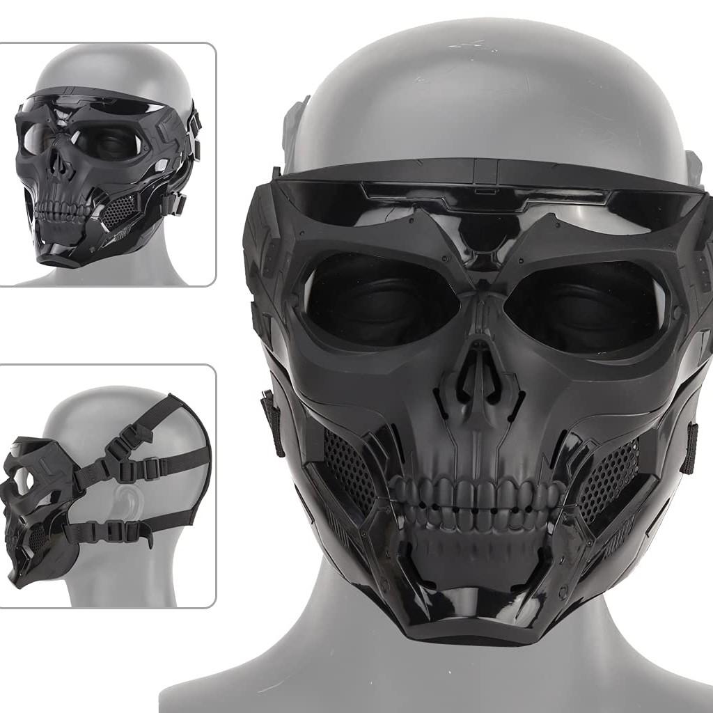 Outdoor Skull Tactical Mask, Helmet wear or Head wear Dual Mode, Halloween Party Game Mask Compatible with Fast Helmet