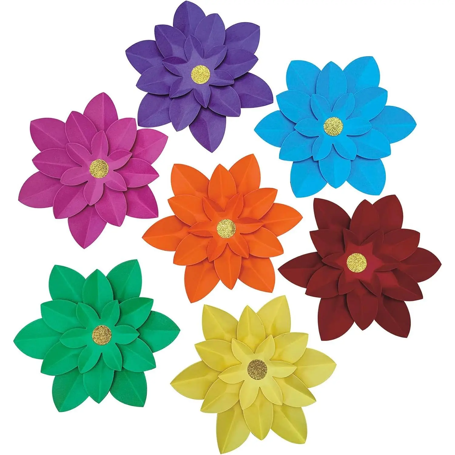 Rainbow Paper Fiesta Flower for Wall 10" Set of 7 Carnival Rainbow Theme Party Birthday Celebration Backdrop Decoration