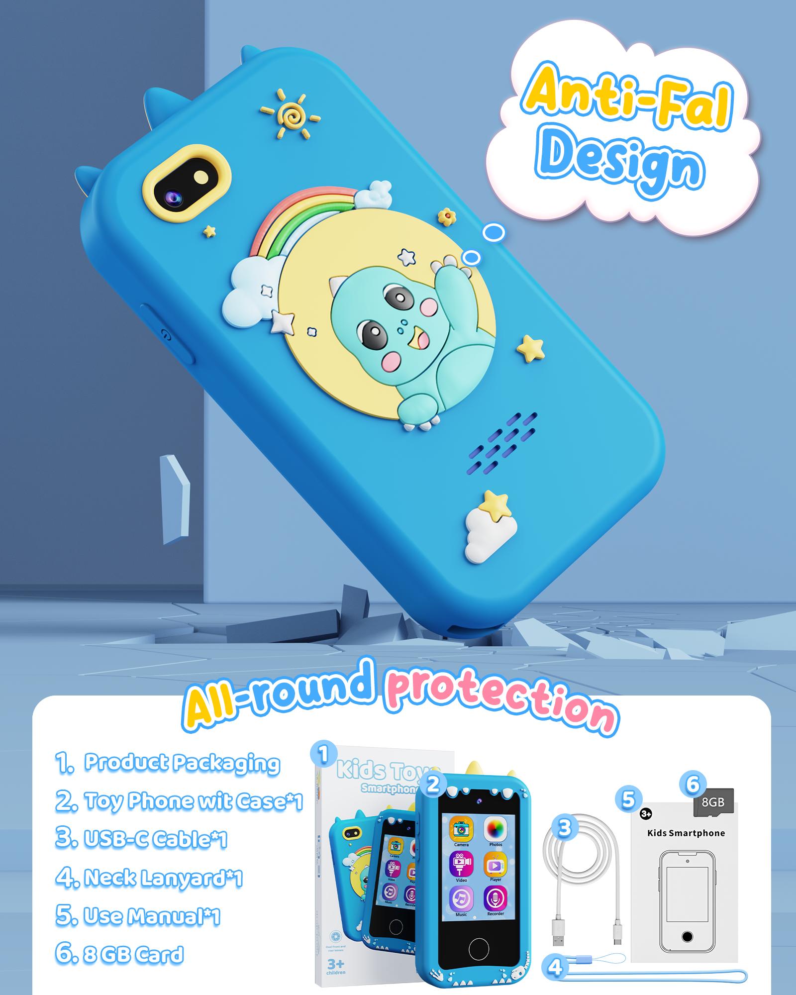 KOKODI Smartphone Toy for Kids, Birthday Gift Unicorn Toy, Touch Screen HD Dual Camera, Interactive phone toy, Travel Toy, Learning Educational Phone with 4GB SD Card, Birthday Gift