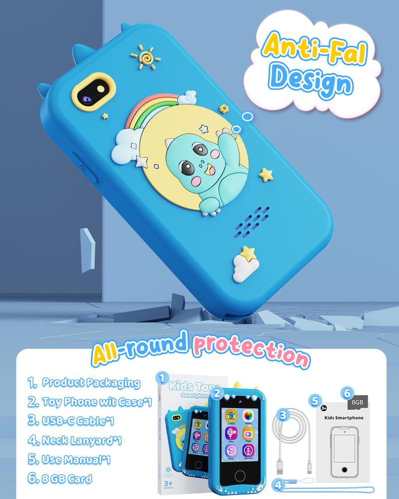 KOKODI Smartphone Toy for Kids, Birthday Gift Unicorn Toy, Touch Screen HD Dual Camera, Interactive phone toy, Travel Toy, Learning Educational Phone with 4GB SD Card, Birthday Gift