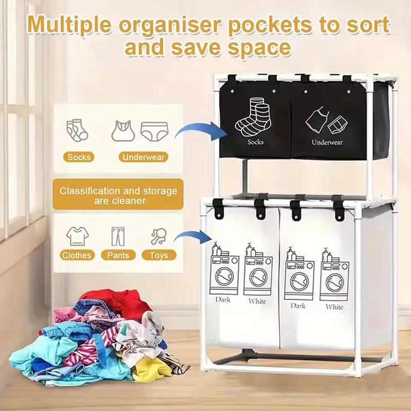 2-3 Layer Laundry Basket with Detachable Fabric Box, Independent Hanging Sorter, Foldable Laundry Organizer for Bedroom, Bathroom, Dormitory