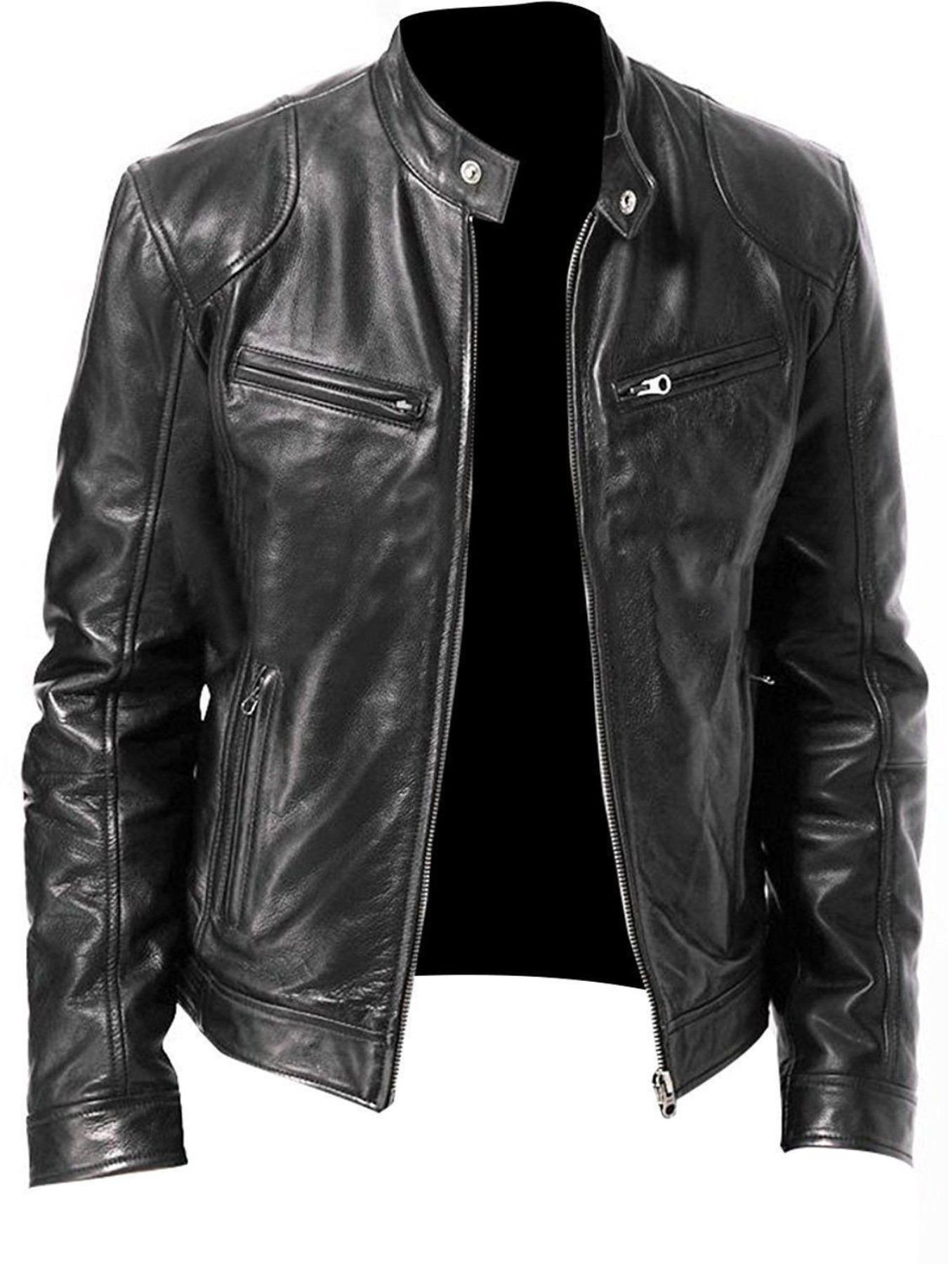 Men's Fitted Motorcycle Leather Jacket, Zipper Windbreaker, Lightweight PU Vintage Riding Coat, Fashion Durable Design, Spring & Fall