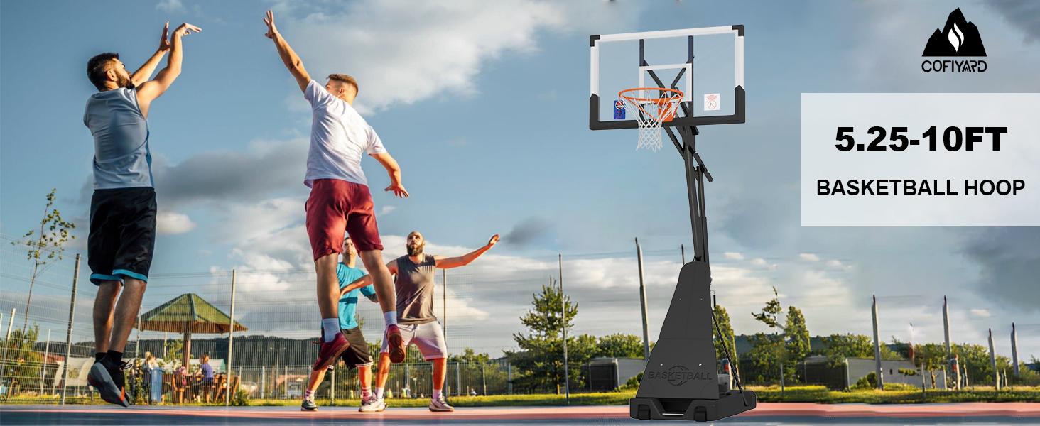 Cofiyard Portable 44/54 Inch Basketball Rack with LRD Light, Shockproof and Non-Fragile, Adjustable Height from 5.25 to 10 Feet, With Sandbags, Suitable for Children and Adults, Family Fitness Use