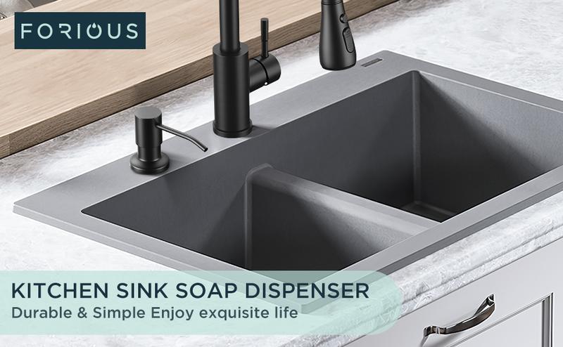 FORIOUS Soap Dispenser for Kitchen Sink, Built in Sink Soap Dispenser, 500ML/18OZ Bottle, Lotion Dispenser for Kitchen Sink Built in Refill