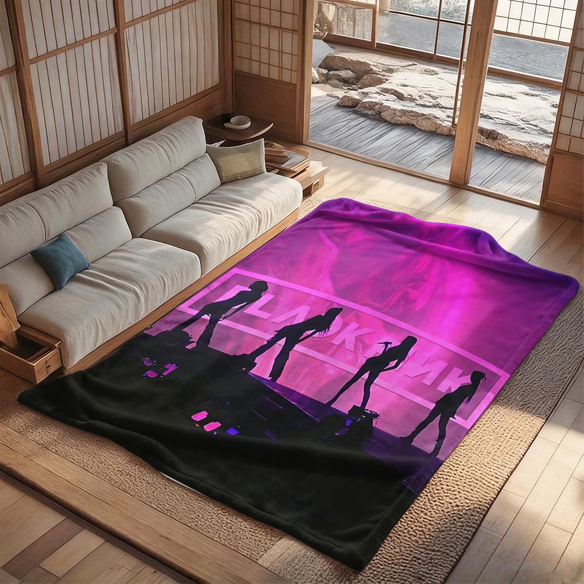 blackpinkofficial inspiration  flannel blanket, exclusive gift for home, office, camping travel, personalized pattern design, modern style, soft texture