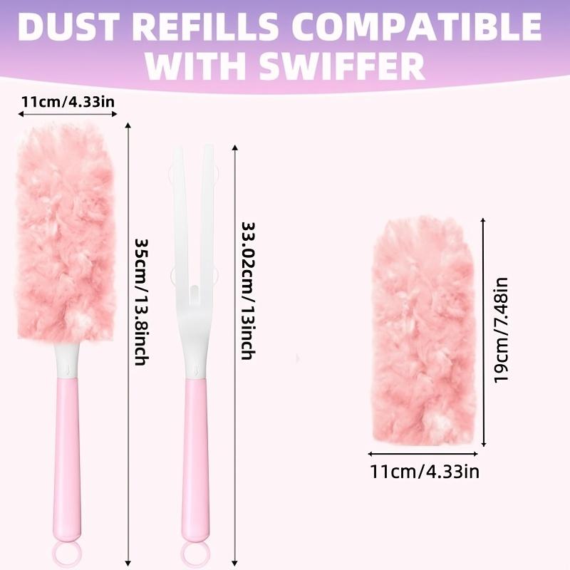 Disposable Pink Static Dust Duster, Dust Cleaning Feather Duster for Home and Car Use, Household Cleaning Replacement Dust Brush Heads, Refill Duster Heads (with Handle), Duster Refills - Cleaning Supplies