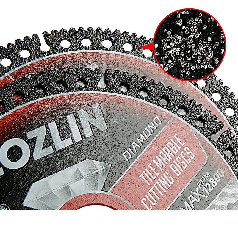 LOZLIN 3PCS 4.5" Multi-functional Diamond Tile Cutting Blades - Ultra-Thin Dry Cutting Dics for Marble, Tile, Ceramic, Metal  - Angle Grinder Saw Blades