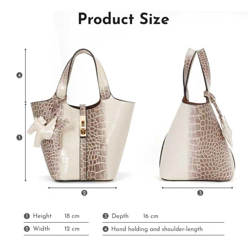 CN6004 Tote Bag for Women Vegan Leather Bucket Purse for Women Crocodile Pattern Top Handle Handbag Shoulder Bag with Detachable Small Purse Apricot TikTokShopHolidayHaul