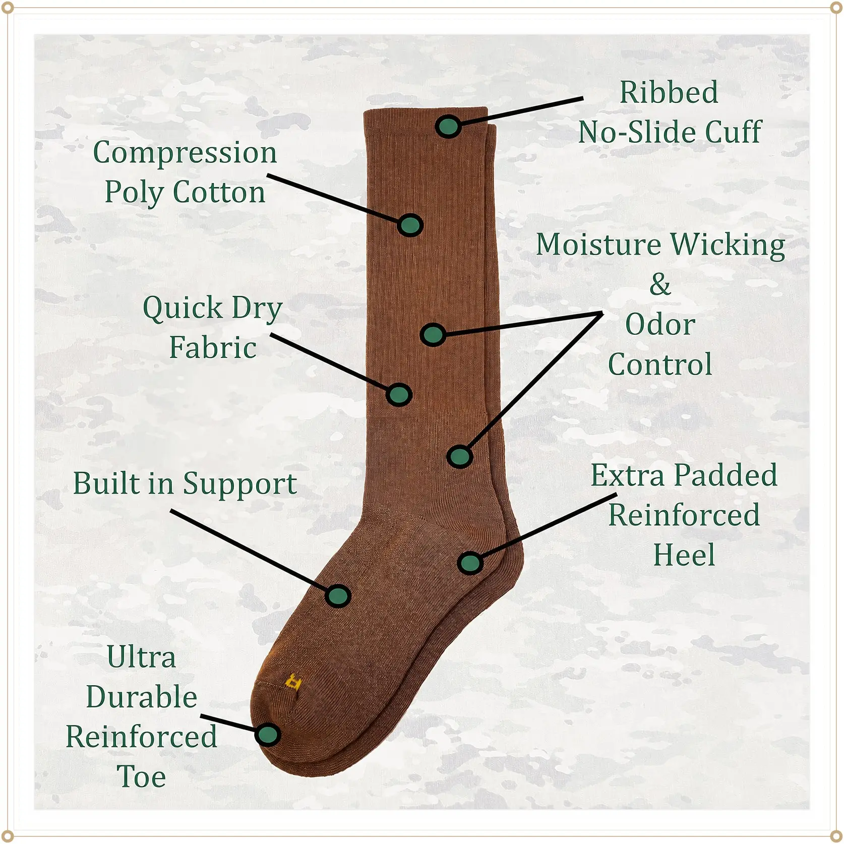 Coyote Brown Moisture Wicking, Breathable Over The Calf Foot Socks | Quick Dry Boot Socks | Made in USAGift