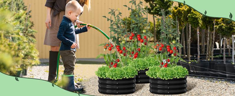 Lilypelle 3 Pcs 24x24x12in Round Galvanized Raised Garden Bed with Tomato Cages, Metal Planter Box for Planting Plants Vegetables Herbs Flowers Lilypelle 3 Pcs 24x24x12in Round Galvanized Raised Garden Bed with Tomato Cages, Metal Planter Box for Planting Plants Vegetables Herbs Flowers